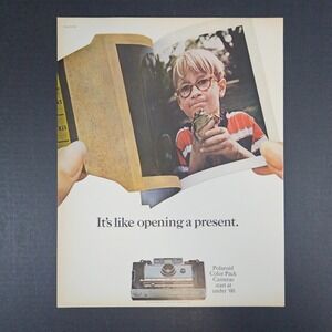1966 Polaroid Color Pack Cameras Vintage Print Ad Boy‎ With Glasses Holding Frog